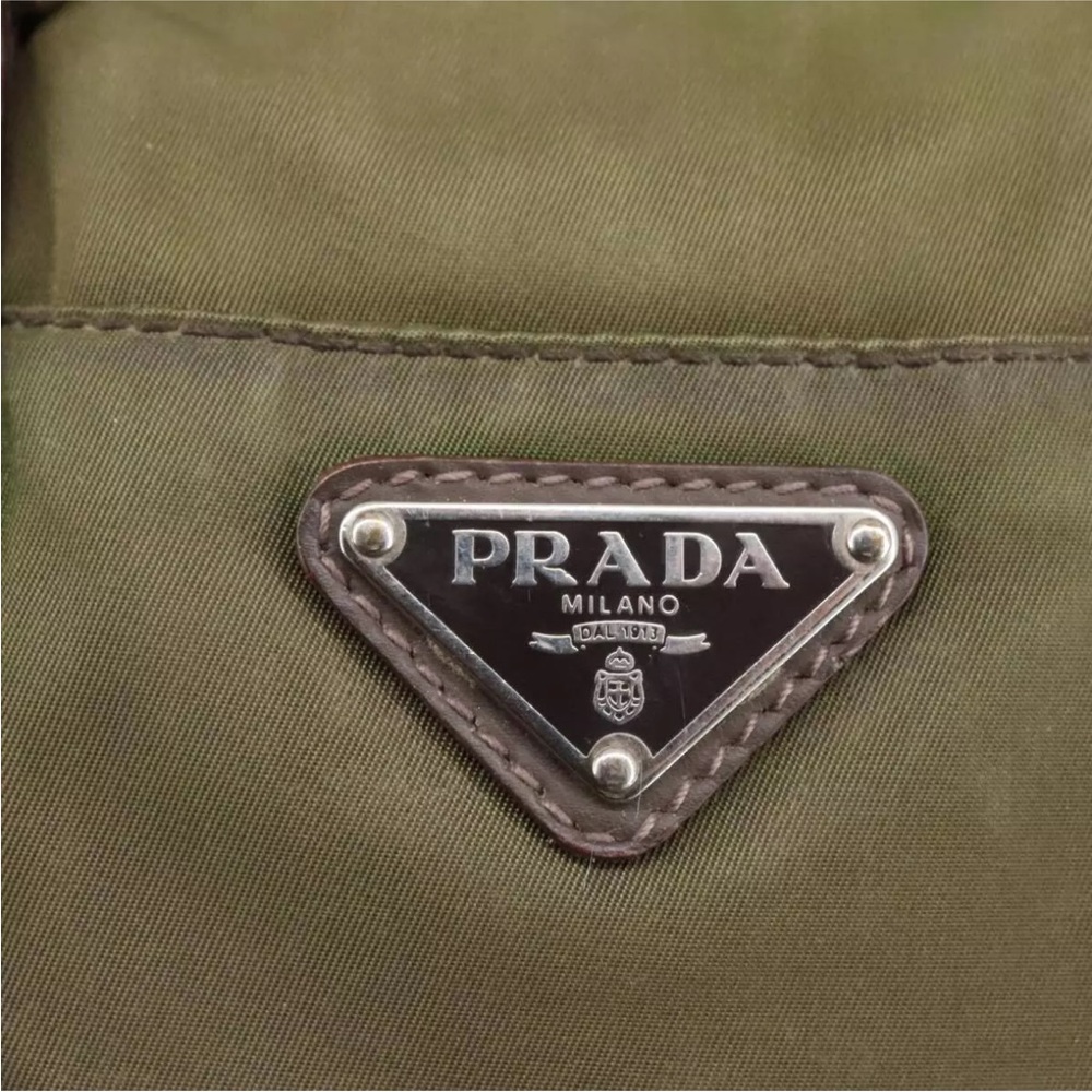 PRADA Hand Bag Nylon 2way Khaki Brown Silver Auth kk383 - Picture 9 of 11